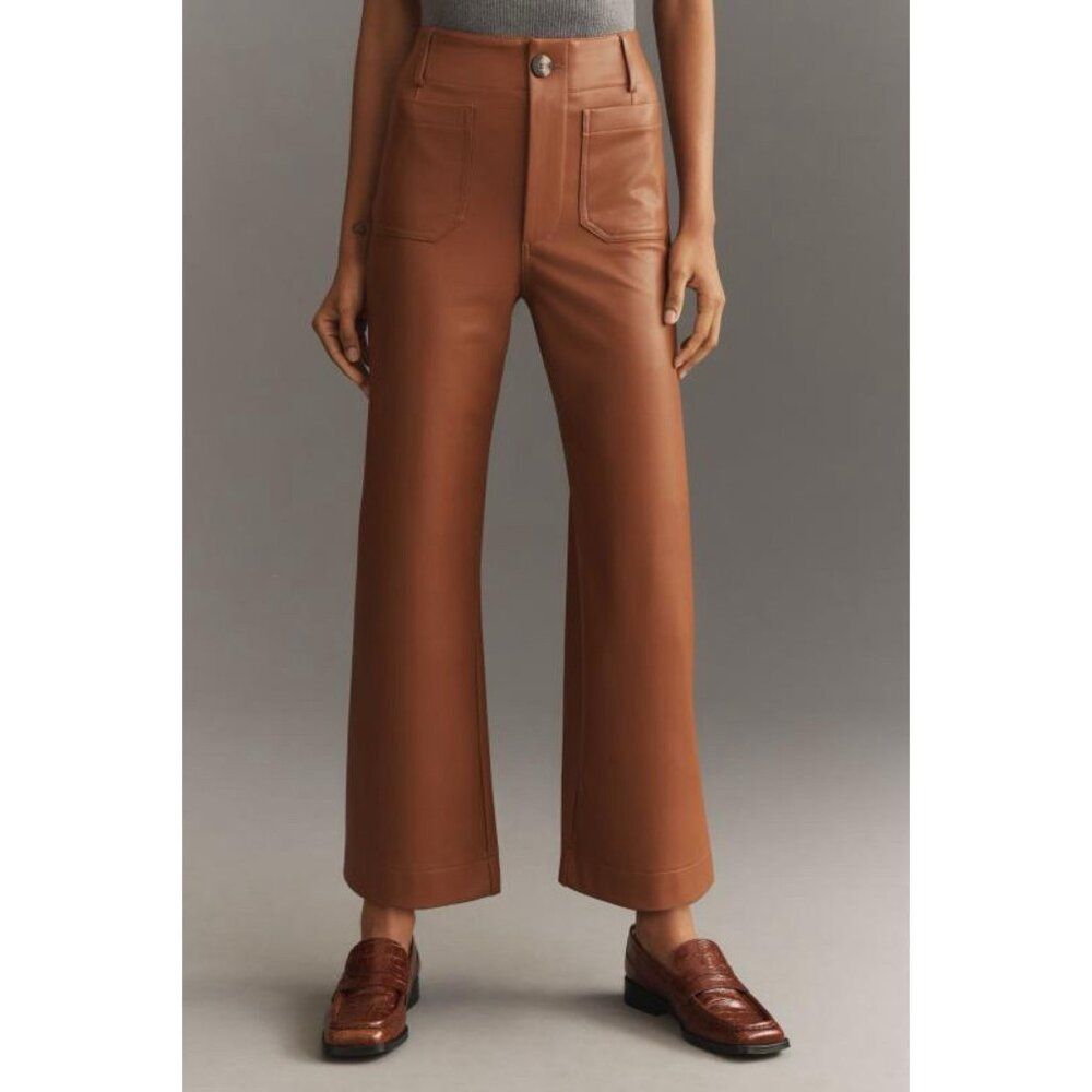 Anthropologie Maeve Colette Cropped Wide Leg Pants Faux Leather Copper Camel 31